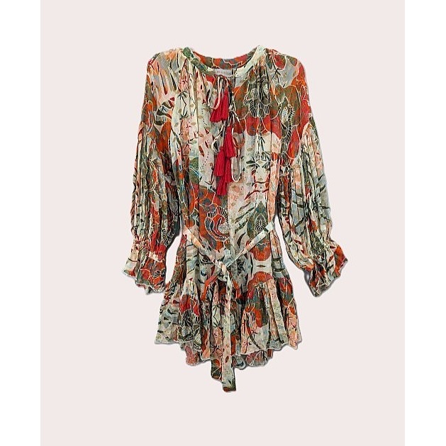 Pranella Dress Cover Up Lurex Floral Tassels Beach Boho Chic Luxury Resort Wear